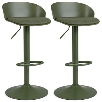 Costway Juego de 2 Taburetes de Bar Giratorios con Altura Ajustable Asiento Acolchado 150 kg para Cocina y Mostrador 42 x 42 x 75-96,5 cm Verde