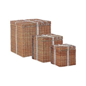 Conjunto De 3 Cajas De Regalo En Forma De Figurita Navidad Rústico Decoración Ratán Marrón Cadeu