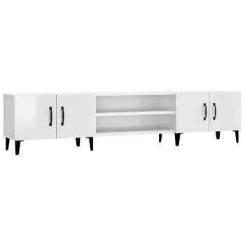 Mueble Tv | Mueble De Salón | Mesa De Tv Madera Contrachapada Blanco Brillo 180x31,5x40 Cm