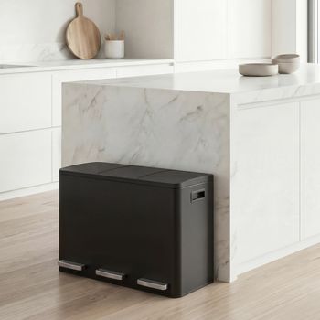 Cubo de basura de 3 x 15 l con pedal para cocina de color negro