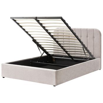 Cama Elegante Con Almacenaje 140 X 200 Cm De Chenilla Con Somier De Láminas Cabecero Tapizado Gris Pardo Challans