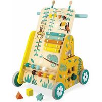 janod - carrito multiactividades tropik - andador de madera - juguete educativo 6 actividades - ruedas silenciosas y frenos - certificado fsc - pintura al agua - a partir de 1 ano j08269