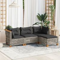 set de sofas de jardin 4 uds  conjunto mueble jardin mesa y sillas y cojines ratan sintetico gris cfw22198