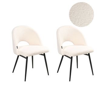 Conjunto De 2 Sillas De Comedor Modernas Tapicería De Tela Bouclé Respaldo Rebajado Asiento Salón Comedor Blanco Onaga Ii