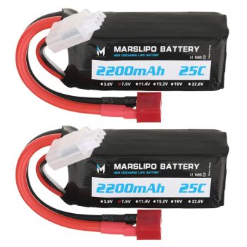 Batería Lipo MARSLIPO 7.6V 2200mAh 25C 2S con conector T y adaptador XT60 para juguetes de modelo RC