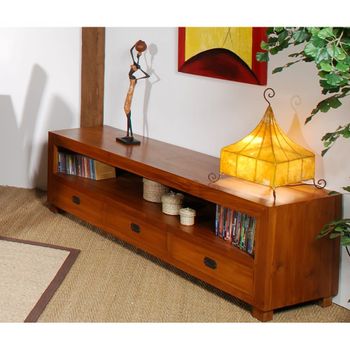 Mueble tv de 3 cajones de madera de teca marrón