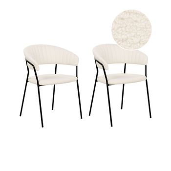 Conjunto De 2 Sillas De Bouclé Blanco Crema Respaldo Curvo Mariposa