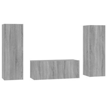 Set De Muebles Para Tv 3 Uds | Mueble De Salón | Mesa De Tv Madera Contrachapada Gris Sonoma