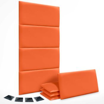 Dhome Juego De 8 Paneles Tapizados De Polipiel Ecológica Pack Autoadhesivos Para Pared Acústicos Absorbentes Protección (naranja, 50x30cm, X8)