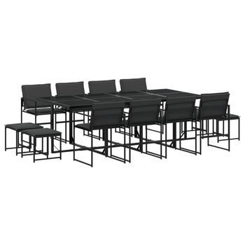 Juego De Comedor De Jardín 13 Pzas Con Cojines Textileno Negro Vidaxl