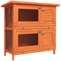 pawhut conejera de madera exterior de 2 niveles jaula mascotas pequenas con techo asfaltico abrible y 2 bandejas extraibles 90x45x90 cm   aosom espana