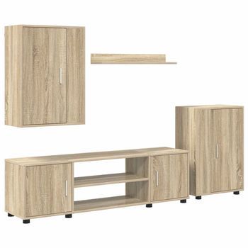 Conjunto De Mueble De Tv Roble Sonoma Madera De Ingeniería Vidaxl