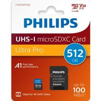 philips - tarjeta microsdhc fm51mp65b00 de 512 gb clase 10 uhs-i para camaras drones y dispositivos android