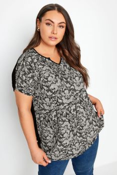 Yours Camiseta Negra Estampada De Flores, Mujer Curvy Y Tallas Grandes, Yours