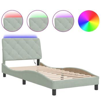 Estructura De Cama Con Led Sin Colchón Terciopelo Gris Claro 90x200 Cm Vidaxl