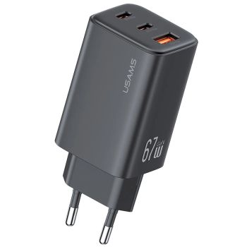 [GaN Tech] USAMS CC265 Cargador USB de 67W con 3 puertos 2USB-C+USB-A Adaptador de carga rápida de pared EU para iPhone