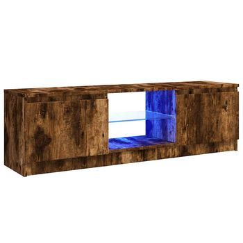 Mueble Tv | Mueble De Salón | Armario Tv Con Luces Led Roble Ahumado 120x30x35,5 Cm