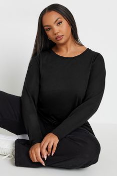Camiseta Negra Algodón Manga Larga, Mujer Curvy Y Tallas Grandes, Yours