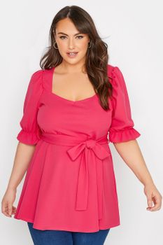 Yours London Top Fucsia Escote Corazón, Mujer Curvy Y Tallas Grandes, Yours London