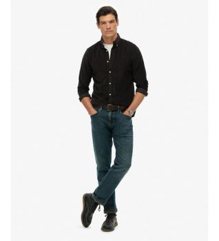 Superdry para hombre. M4011044A Camisa Classic Needle Cord negro (S), Casual, Algodón, Manga larga