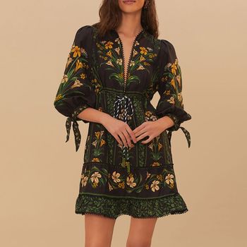 Farm Rio Flowers Arch Linen-Blend Mini Dress - XS