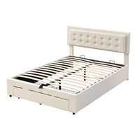 cama con canape acolchada 140x190cm en terciopelo con cajon y somier beige sin colchon