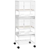 pawhut jaula para pajaros de 2 niveles con paneles acrilicos comederos perchas ruedas y estante inferior 48x46x1345 cm blanco