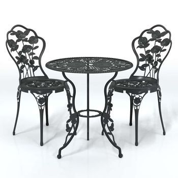 Mesa Y Sillas De Bistró 3 Piezas Aluminio Fundido Negro Vidaxl