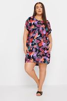 yours vestido recto negro estampado tropical mujer curvy y tallas grandes yours