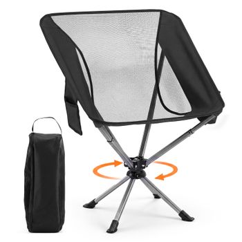 Costway Silla Espacio Giratoria 360 Grados con Portavasos Plegable Aluminio para Camping Hogar Terraza 64 x 64,5 x 84 cm Negro