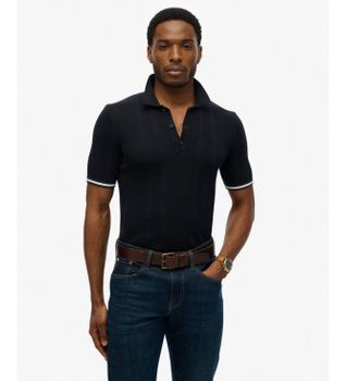 Superdry para hombre. M1110441A Polo Texture marino (L), Casual, Algodón, Manga corta