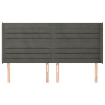 Cabecero Cama Mueble De Dormitorio Con Orejas De Terciopelo Oscuro 183 X 16 X 118/128 Cm Gris M02_0003915