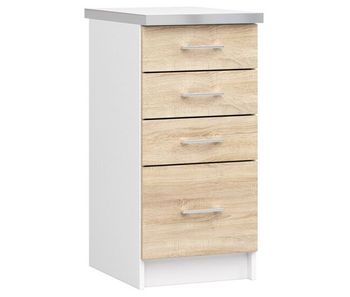 Armario de cocina akord s40 con encimera lima blanco 40 cm 4 cajones frente en color roble sonoma 40x44,5x82 cm