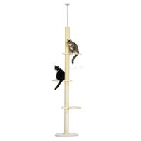 pawhut arbol para gatos de suelo a techo con altura ajustable poste de sisal y bola para jugar 47x34x220-260 cm crema   aosom espana