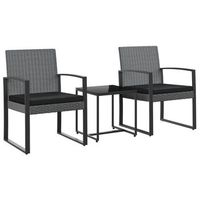 conjunto comedor jardin 3 uds  mueble jardin mesa y sillas cojines pp aspecto ratan gris oscuro