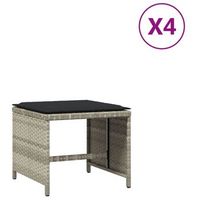 4 uds taburetes jardin  otomana de jardin  reposapies de jardin y cojines ratan pe gris claro 40x40x35cm