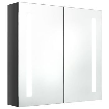 Armario De Baño | Mueble Baño Con Espejo Led Gris Brillante 62x14x60 Cm