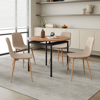 Juego De Comedor Hemnes Mesa Redonda Con 4 Sillas - Marrón Claro [en.casa]