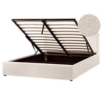 cama con almacenaje elevable tapizada de boucle beige 160 x 200 cm montlaur