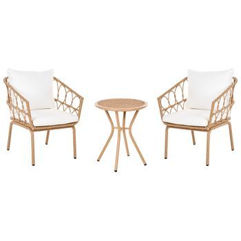 Conjunto De Muebles De Balcón 2 Sillas Y Una Mesa De Centro De Metal Para Exterior Ratán Sintético Marrón Claro Ferla