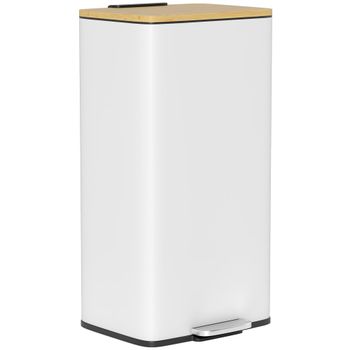 Cubo de basura 29.5x29.5x56.8 cm blanco y natural