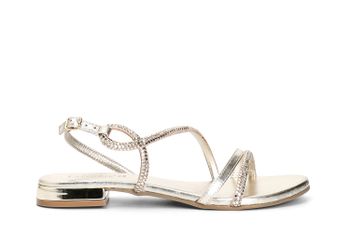 sandalias asimétricas con pedrería termosellada gold