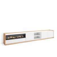 mueble tv television muebles de salon almacenaje 310x50x37 cm para tv hasta 80 chimenea electrica estilo moderno blanco y roble soft