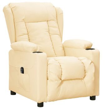 Sillón Reclinable Eléctrico De Cuero Sintético Crema Cfw739609