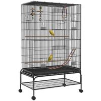 jaula para pajaros con ruedas comederos perchas bandeja extraible y estante inferior 97x58x160 cm negro