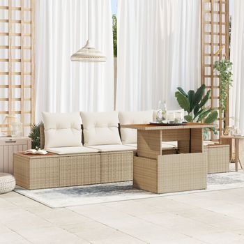 Conjunto De Sofá Jardín Set De 5 Beige Ratán Sintético Y Poliéster V1376 Unico / Beige