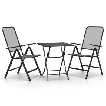 Set De Comedor De Jardín 3 Piezas | Mueble De Jardín Malla Metal Expandido Antracita