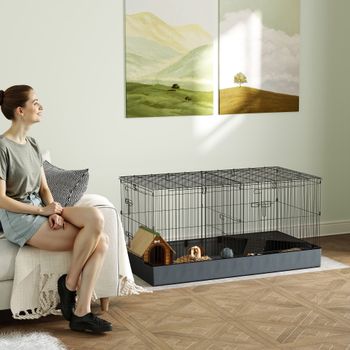 PawHut Jaula para Animales Pequeños 2 en 1 con Tapa Removible 121x61x61 cm Negro