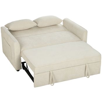 HOMCOM Sofá Cama 2 Plazas 3 en 1 de Chenilla 142 cm con Respaldo Ajustable y 2 Cojines Beige   Aosom España