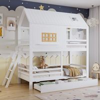 literas 2 x 90 x 200 cm con 2 cajones y techo - pino  mdf  contrachapado - blanco  natural colchones no incluidos